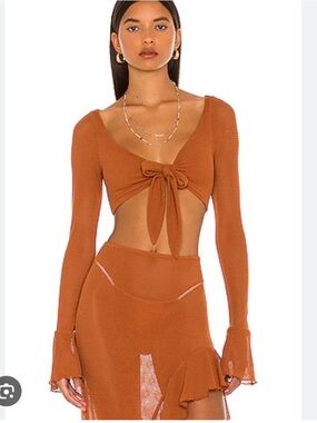 Camila Coelho Rust Tie-Front Long Sleeve Swim Coverup